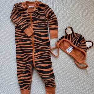 Hanna Andersson Orange and Black Striped Kids Footie with Hat